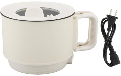 Elektrischer Hot Pot, 1,8 L Großes Fassungsvermögen, 2 Gänge, Verstellbar, Tragbar, Antihaftbeschichtet, Mini Ramen Kocher für Pasta, Suppe, Steak, Ei, Haferflocken (weiß)