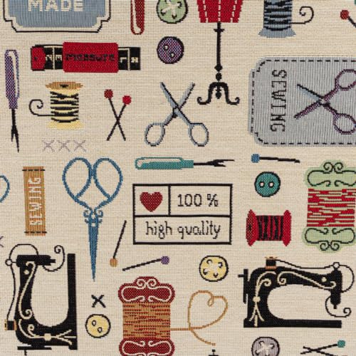 SCHÖNER LEBEN. Gobelin Premium Dekostoff Vintage Sewing Atelier Nähatelier 1,4m Br