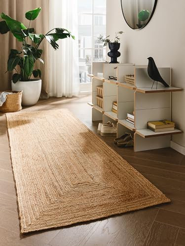 benuta Pure Alfombra Yute Jutta - Natural 70x200 cm - Tejido a Mano para Dormitorio, Sala de Estar y Salon - Diseño Boho - Apta para Suelos radiantes