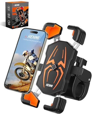 HENMI Universelle Handyhalterung Fahrrad Lenker für 5,5-7,5 Zoll Smartphone, 1s Auto-Sperre Fahrrad Handyhalterung Anti-Shake Motorrad mit 720° Drehbar, Geeignet für iPhone 16/15/14, für Samsung.