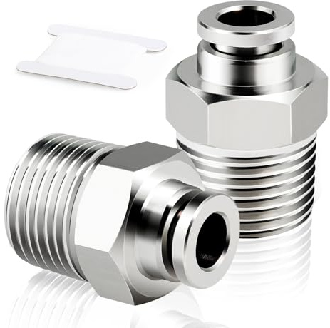 TAILONZ PNEUMATIC Racor Recto Macho 10mm Tubo OD x 1/2 Pulgada BSP Rosca Empujar para Conectar Cobre Niquelado TPC10-04 (Pack de 2)