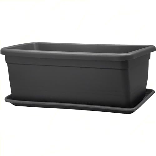 Sicignano | Fioriera Rettangolare Plastica 80 cm con Sottofioriera, da Esterno, per Piante e Fiori - Resistente ai Raggi UV, Giardino Terrazzo, Made in Italy (2, Antracite)
