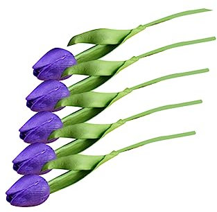 PRETYZOOM 5stücke Realistische Tulpen Brautstrauß Handgebundene Hochzeitsblumen Mini-tulpen aus Lebensechte Dekoration für Trauung Dunkelviolett
