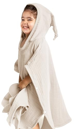 lulumoon Badeponcho Kinder Musselin Poncho Baby: 100% Baumwolle | Saugstark und schnell trocknend - Seitenknöpfe für sicheren Halt - Geeignet für Strand und Schwimmbad( 60x60cm)