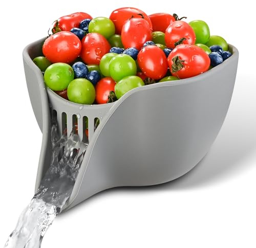 Strainers and Colanders, Silicone Colander for Kitchen with Spout for Ease Rinsing and Draining Fruit, Vegetable Salads, Pasta, Food Strainers Bowl Over the Sink, Dishwasher Safe