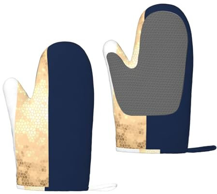 Eleganter Faux Gold Navy Blau Weiß Streifen Akzent, Silikon-Ofenhandschuhe, rutschfeste Kochhandschuhe, hitzebeständige Backhandschuhe, EIN Paar