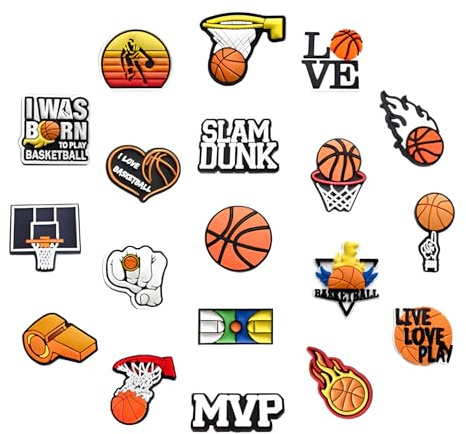 Qaziuy 25 Stück Schuh Charms Basketball Karikatur Schuh Anstecker Basketball Shoes Charm Croc Schuhanhänge für Schuhen,Partygeschenke für Kinder Jungen Sportfans