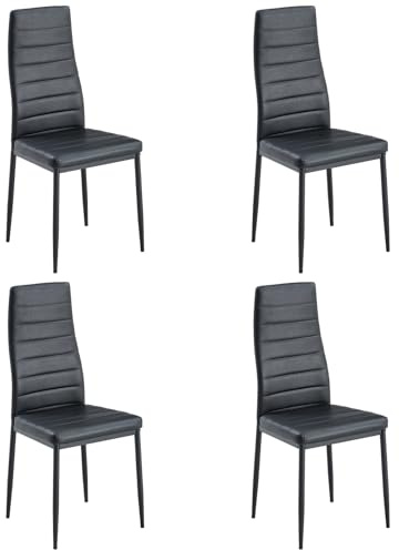 Stanew Modern Dining Chairs, Kitchen Chair Leather with Metal Legs and Foot Pads,Thick Padded Seats,Backrest Set (Black, 588-4 PCS)