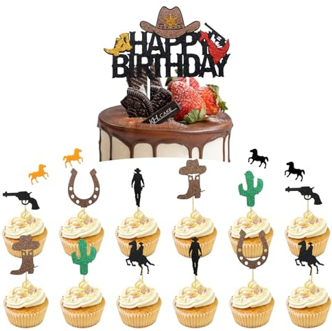 DBALL 14 Stück Tortendeko Pferd Geburtstagsdeko Toppers Partybedarf Set Glitter Cupcake mit Pony Pailletten für kindergeburtstag Horse Racing Theme Parties Decoration