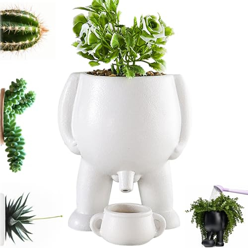 DXQCHDUO Pinkelnde lustige Vase, Piss-Topf, Pflanzgefäß, lustiger Sukkulenten-Übertopf, kleiner Pflanztopf für drinnen und draußen, mit Ablaufloch (Weiß)