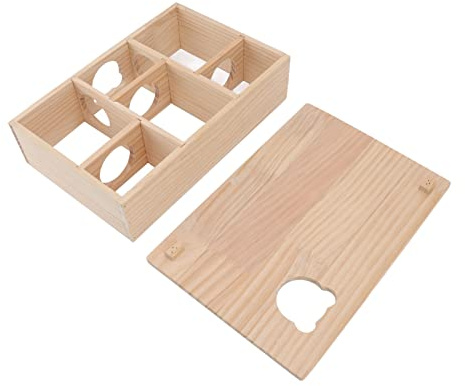 Winziges Hamster-Labyrinth-Holzhaus, 6-Kammer-Hamster-Holzhaus, Bewegliches Blockdach, Mehrere Räume, Verstecke und Tunnel-Erkundungsspielzeug, Hamsterhaus Zum Schlafen und