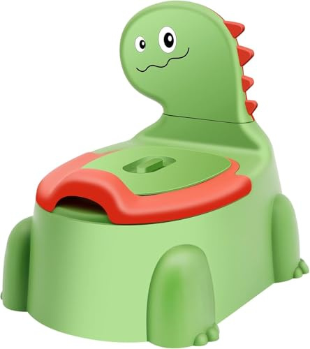 iZEL Kids Dinosaur Potty - Comfortable and Fun Toilet Training for Boys and Girls - Potty Chair with Lid and Back Support (1-6 Years) (Green)
