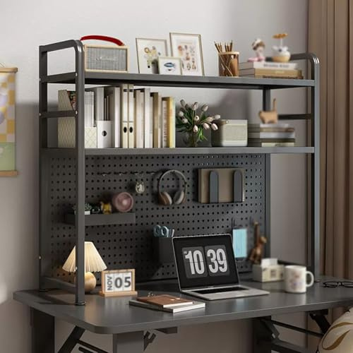 Estantería De Sobremesa Libros DIY Librería Estantería De Escritorio para Mesas De Computadora Estructura Metálica Estante De Almacenamiento(Negro,115x20x98cm)