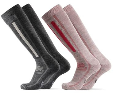 DANISH ENDURANCE Merino Performance Skisocken (1|2 Paar), Thermo-Socken, Gepolsterte Kniestrümpfe, für Damen, Herren & Kinder, Mehrfarbig (1xDunkelgrau/Hellgrau, 1xHellgrau/ Pink) 2 Paar, 43-47