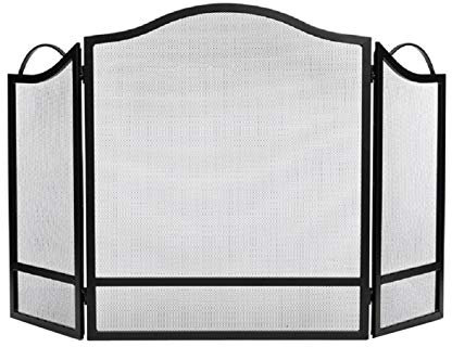 QXGJTLI Funkenschutz 3-Platten-Kaminschutz, Funkenschutz für Kamine, Kaminschutz, freistehender Kaminschirm, massiver Rahmen aus Schmiedeeisen mit Metallgeflecht – H 30IN Ehe
