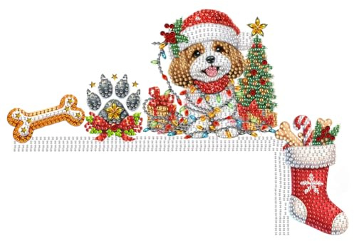 Generisch Türrahmen Weihnachtsdeko Diamond Painting Holz Weihnachten Creative Türecke Dekoration aus Holz Geschenke Türdeko für Wände Kamin Türen und Fenster Weihnachtsecktürrahmen Deko-Hund