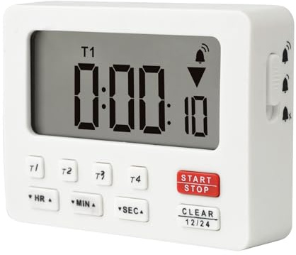 YOOREAL Temporizadores de Cocina Digitales, con 4 Juegos de cronómetros | cuenta regresiva Temporizador / Reloj temporizador magnético con alarma fuerte ajustable Cocina en el aula Fitness (Blanco)