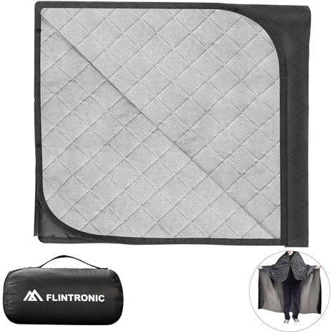 flintronic Vattentät campingfilt, 140 x 200 cm, vikbar picknickfilt med polarfleece, vindtät utomhus bärbar filt för kallt väder, camping, picknick, sport, husdjur, konserter (svart)