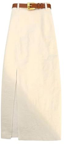 Minetom Jupe Crayon Femme Jupe en Velours Côtelé Élégant Taille Haute Moulante Midi Jupe Automne Hiver Élastique Casual Party Fête Jupe A Beige L