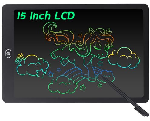 Coolzon LCD Schreibtafel, 15 Zoll Bunte Bildschirm Schreibtablett für Kinder Erwachsene, Löschbare LCD-Zeichenbrett Elektronische Schreibtafel Tragbar LCD Drawing Writing Tablet, Schwarz
