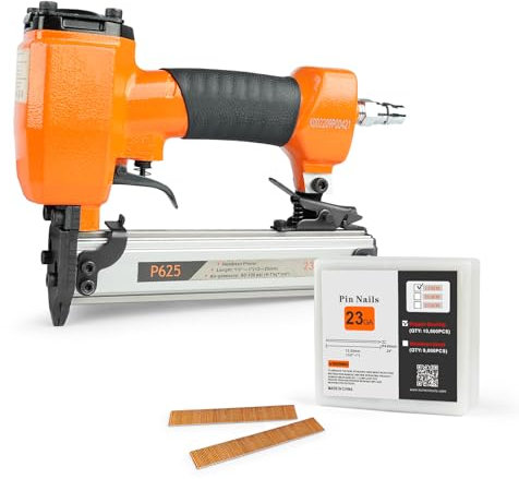 P625 23 Gauge Pneumatic Micro Pin Nailer 3/8-Inch to 1-Inch Length Air Power Headless Pinner Kit with 10,000 Pins Brad Nailer Pin Nail Gun Gun Finish Nailer Gun