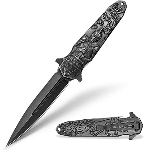 LOTHAR Crusaders Klappmesser, Scharfe Taschenmesser Outdoor | 3D Retro Prägemuster Outdoor Messer mit G10 Griff, Survival Messer, Geschenk