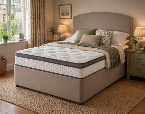 SwanHome - Colchón híbrido doble de 4 pies 6 pulgadas, espuma viscoelástica de gel y resorte ensacado de 7 zonas, parte superior de almohada europea, alivio ortopédico del dolor de espalda, firmeza