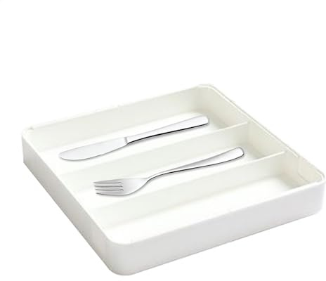 Organizador de cajones de utensilios, organizador de cubiertos de 27 x 27 x 4,4 cm, organizador retráctil de cubiertos de cocina, caja de almacenamiento de cubiertos, cucharas, tenedores, estuche para