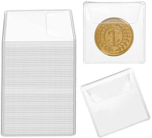50Pcs Single Pocket Coin Sleeves, 2.1 x 2.1 Inches Flips Clear Coin Protectors, Small Pouches for Coin Storage, Individual Plastic Coin Holders for Coin Currency Bills Collectors (Rectangular)