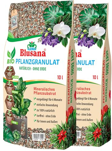 Blusana Mineralisches Pflanzsubstrat für Pflanzen | 6 Monate vorgedüngt | 20 Liter Bims Lava-Stein Zeolith Ton Mix | Granulat fein-mittel Körnung 2-5 mm | pH neutral Hydrokultur Drainage & Dekoration