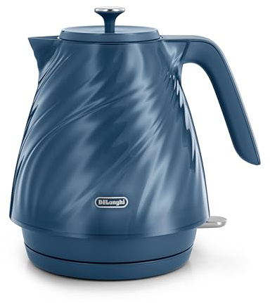 De’Longhi Ballerina Seta Electric Kettle - Fast Boil Cordless Kettle with 1.7L Capacity, 360° Swivel Base, Removable Anti-Scale Filter, Water Level Indicator, 3000W, Silk Blue (KBDS3001.BL)