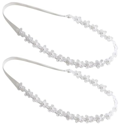 2 White Pearl Flower Hairbands, Simple and Fashionable, Baby Soft Elastic Headdress, Children's Cute Hair Accessories, Clothing Accessories.