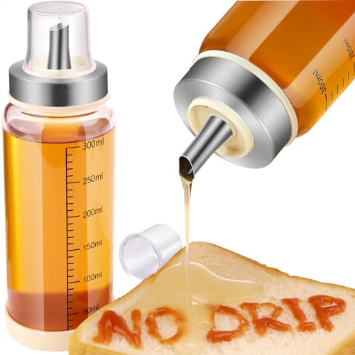Trusttread Honigspender aus Glas – tropffreies Ausgießdesign mit Silikonboden, 300 ml, Küchenzubehör für Honig, Sirup und Gewürze