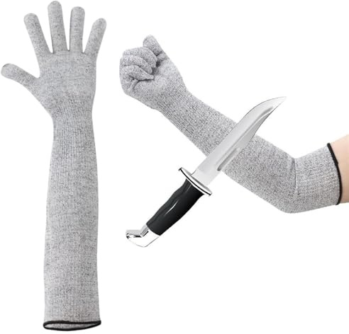 POHOVE Gants de protection de jardinage à manches longues, gants résistants aux coupures de niveau 5, 55 cm de long pour le jardinage, la cuisine, très résistants (couleur : gris)