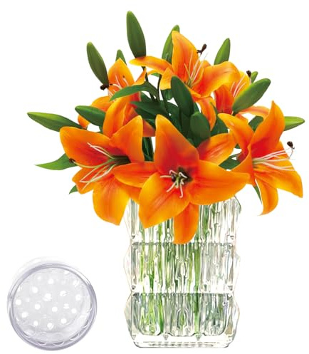 florailune 6Pcs Fake Lillies Artificial Flowers Plastic Flowers Real Touch Lily Fake Flowers Bouquets Arrangements for Easter Spring Flowers Mother's Day Flower Gifts Home Table Decor (Orange01)