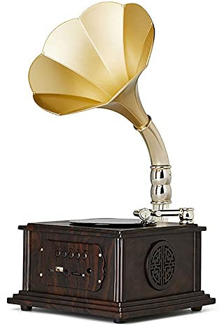 Tocadiscos Bluetooth con altavoces estéreo integrados, fonógrafo de discos de vinilo portátil, sistema de cinturón retro vintage de 3 velocidades