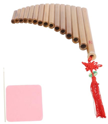 Bamboo Pan Flute 15 Pipes Brown Folk Wind Instrument | G Tuning , Includes Cleaning Stick and Cloth , Creative Delicate Finish Random Color Random Style