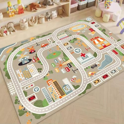DLAYLQZG Tappeto Pista con Base in Gomma Antiscivolo Gioco Educativo Ragazzi Ragazze Tappeto da Gioco per Camera dei Bambini, Stanza dei Giochi e Camera da Letto (White,120x200cm)
