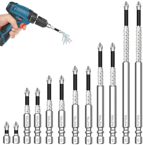 12PCS High Magnetic Screwdriver Bits Set, Anti Slip Screwdriver Bits | Screwdriver Bit Sets, Drill Screwdriver Bits Kit, Magnetic Drill Bits 25 50 65 70 75 90 100 120 150mm