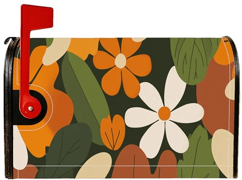 Coperture magnetiche per cassette postali con fiori, stile bohémien, rustico, foglia, petali, autunno, arancione, per decorazione del prato, 53 x 64 cm