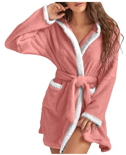 Glücksvogel Damen Kuschelfleece Bademantel mit Kapuze, Flauschig Bademantel Damen Kuscheliger Fleece Morgenmantel Leicht & Kurz Plüsch Weich Nachtwäsche Hausmantel Kuschelbademantel Warm Robe