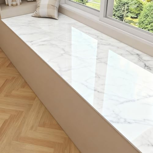Tappetino per Davanzale Adesivo per Finestra a Bovindo Effetto Marmo, Carta da Parati Sostitutiva per Davanzali Interni, Tappetino Decorativo in PVC per La Protezione(300x120cm (9.8x3.9ft))