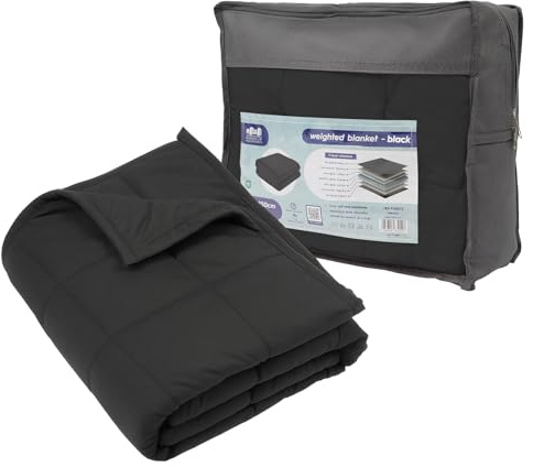 Harbour Housewares Gewichtsdecke mit Aufbewahrungstasche - 125 x 150cm - 4kg - Schwarz - 1x Schwer Erwachsene Baumwolle Bett Abdeckung Werfen mit Glasperlen | Hochwertige 7-Lagen-Konstruktion | Angst