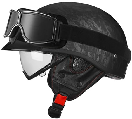Mezzo Casco Leggero Vintage Caschi Jet E Demi-Jet Moto Con Visiera Caschi Cromwell Approvato DOTECE Aperto Casco Retrò Moto Elmetto Scodella Per Scooter Cruiser Uomini Donne J,L:59-60CM