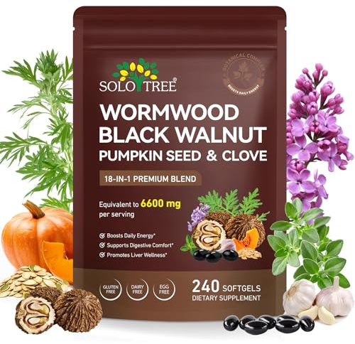 Wormwood Black Walnut Clove Capsules, 18-in-1 Premium Herbal Blend Capsules, Supports Cleanse & Digestive Health, 240 Softgels, 6600 mg per Serving