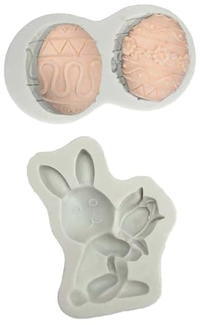 Juego de 2 moldes de silicona con forma de huevo de Pascua y conejo,molde de silicona para jabón artesanal con forma de conejo y pastel de chocolate,apto para chocolate,pasteles,pan gelatina.