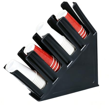 Jwthee Organisateur de gobelets en papier et de couvercles, 4 piles, support distributeur de tasses à café jetables en plastique, distributeur de gobelets en papier jetables pour