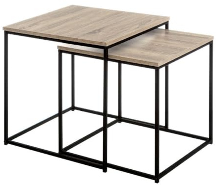 Set de 2 mesas de centro nido de madera natural y metal negro de 50x50cm