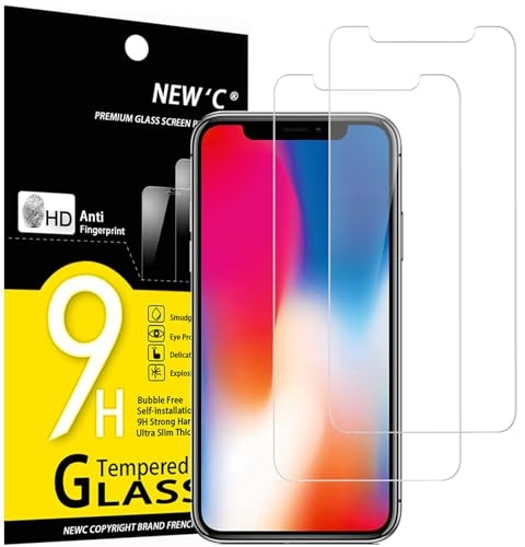 NEW'C 2 Pack, skärmskydd i glas för iPhone X, XS, iPhone 11 Pro, bubbelfri, 9H hårdhet, 0,33 mm ultratransparent, ultrabeständigt härdat glas