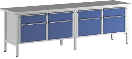 ANKE | Werkbank Breite 2800 mm | Gestellbauweise | 8 Schubladen | Höhe 890 mm | Universalplatte